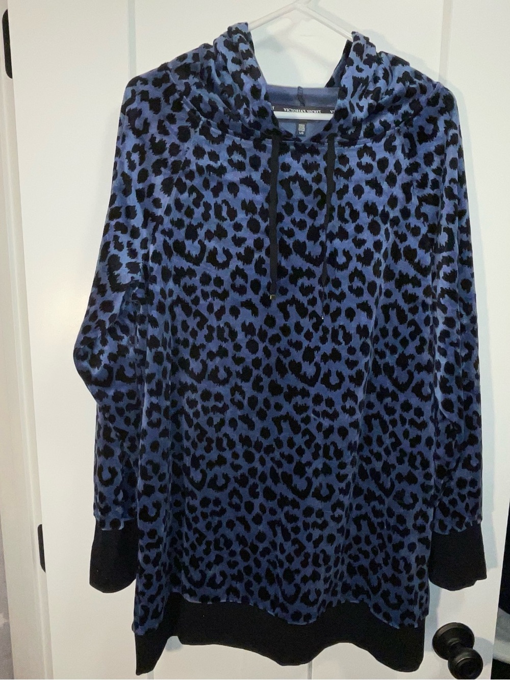 Victoria Secret Velour Blue Leopard Print Hooded Tunic